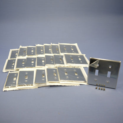 Leviton 1909 Chrome 2-Gang Toggle Chrome Plated Steel Wallplate Covers 20pcs
