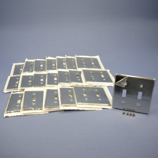 Leviton 1909 Chrome 2-Gang Toggle Chrome Plated Steel Wallplate Covers 20pcs