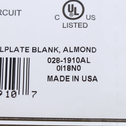 Leviton 1910 Almond Unbreakable Nylon Single Gang Standard Blank Wallplate Cover