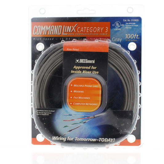 General Gray 100' Telephone Wire Category 3 4-Pair 24 AWG Gauge Type MPR/CMR