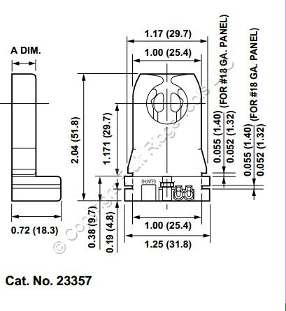 Leviton Fluorescent Lampholder Light Socket T8 T12 Medium Bi-Pin Shunted 23357