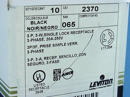 10 Leviton Twist Turn Locking Receptacle Outlets NEMA L11-20R 20A 250V 3� 2370