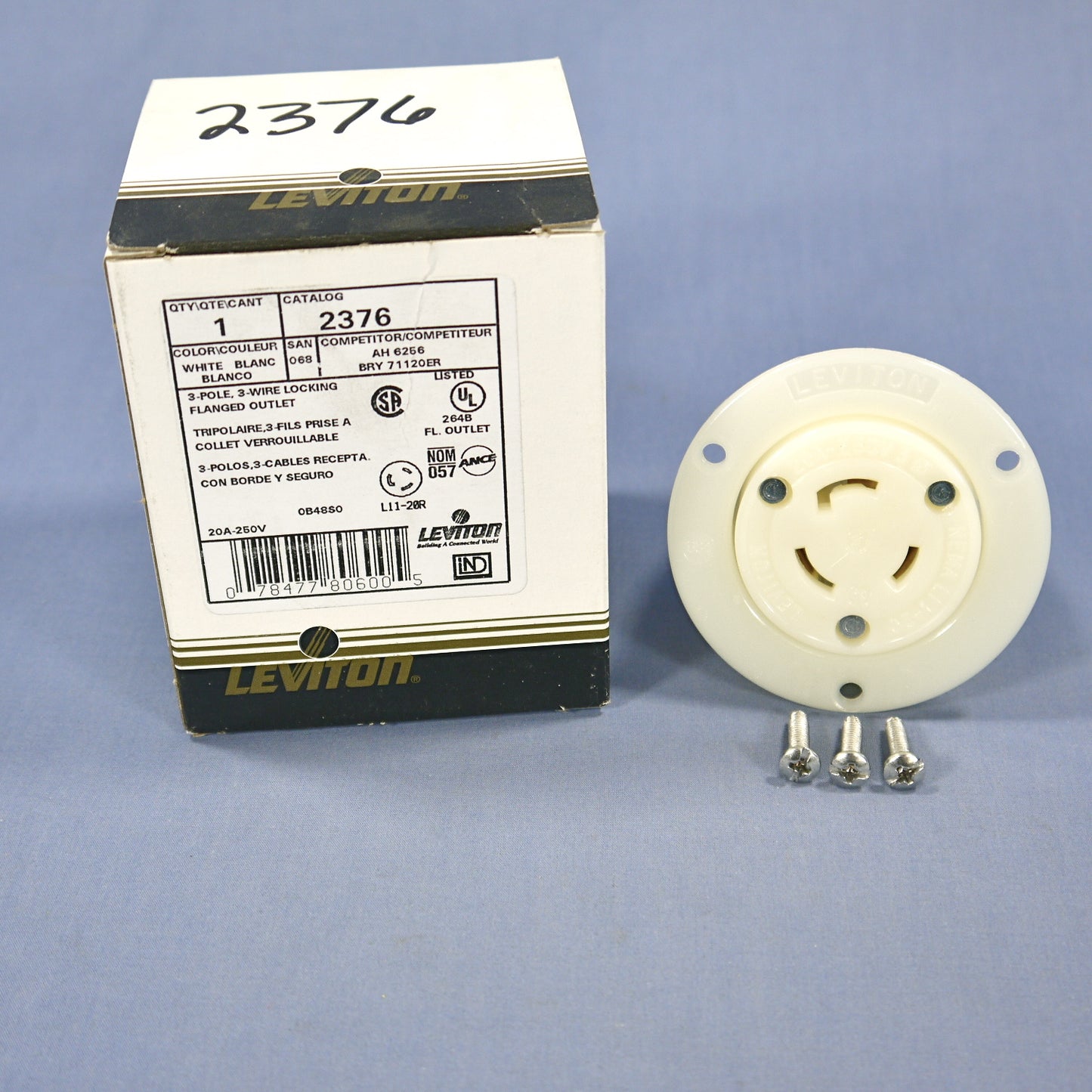 Leviton L11-20 Locking Flanged Outlet Receptacle L11-20R 20A 250V 3� 2376