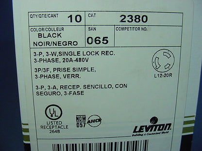 10 Leviton Twist Turn Locking Receptacles Outlet Nema L12-20R 20A 3� 480V 2380