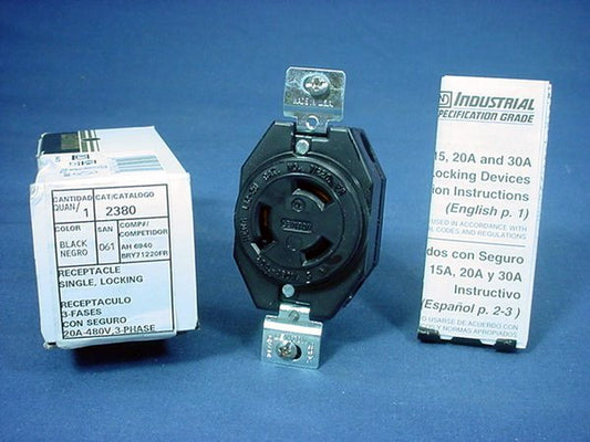 Leviton L12-20 Locking Receptacle Outlet L12-20R 20A 3Ø 480V 2380-061 Boxed