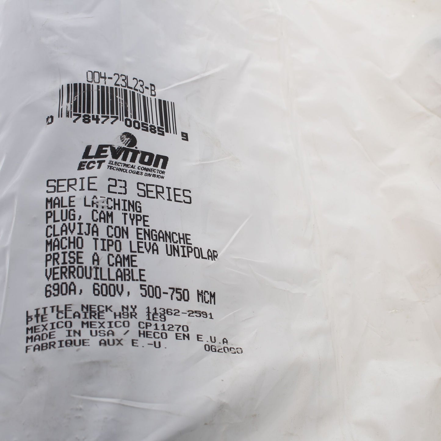 Leviton 23L23-B Blue 23 Series Male Latching Cam-Type 690A Connector Plug 600V