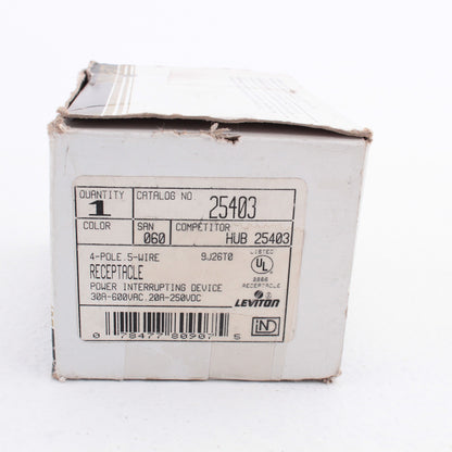 Leviton 25403 Industrial Power Interrupting Locking Receptacle 30A 600V 20A 250V