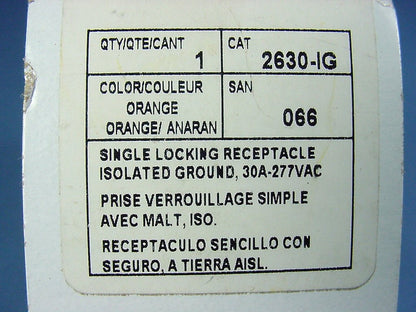 Leviton L7-30 Iso Ground Locking Receptacle Twist Lock Outlet 30A 277V 2630-IG