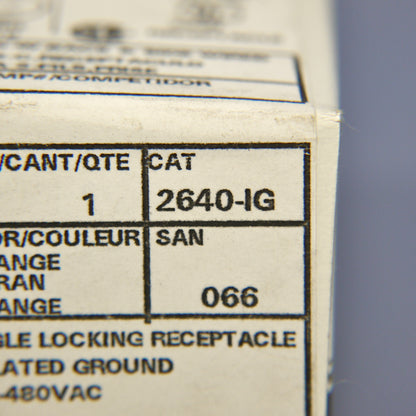 Leviton L8-30R Isolated Gnd Locking Receptacle Outlet 30A 480V 2640-IG-066