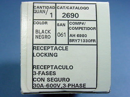 Leviton L13-30 Locking Outlet Receptacle Nema L13-30R 30A 600V 3� 2690-061 Boxed