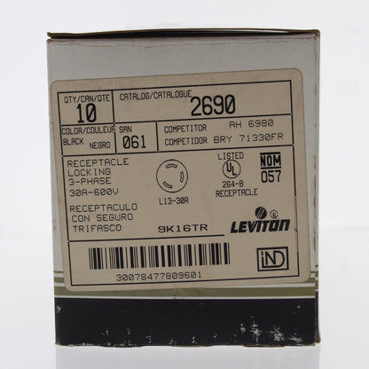 Leviton 2690-061 Locking Outlet Receptacles Nema L13-30R 30A 600V 3� 10-Pack