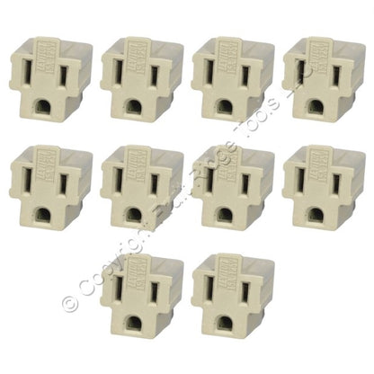 10 Leviton Gray 3-Prong Plug Outlet Adapters Nema 5-15R 15A 125V Grounded 274