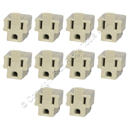 10 Leviton Gray 3-Prong Plug Outlet Adapters Nema 5-15R 15A 125V Grounded 274