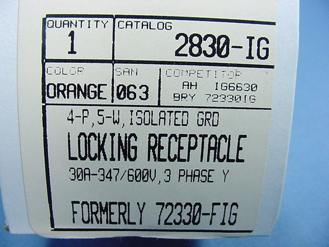 Leviton Iso Ground Twist Lock Receptacle Nema L23-30R 30A 347/600V 3�Y 2830-IG