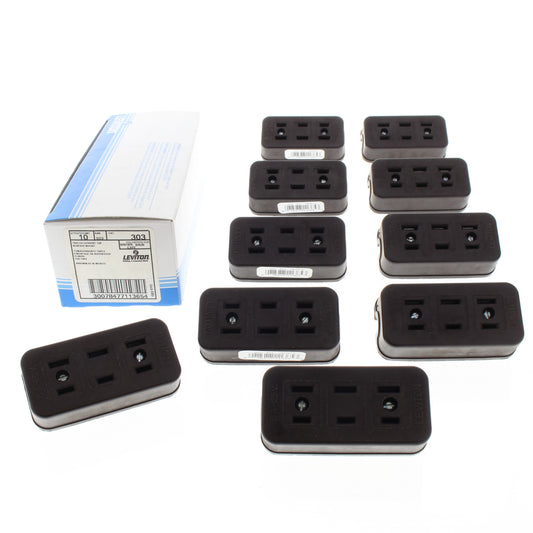 Leviton #303 Brown 15A 2-Prong Female Plug Adapters Connector Outlet 10-Pack