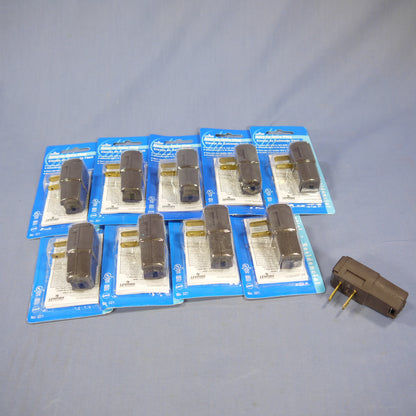 10 Leviton Brown Side Mount Easy-Wire Angle Plugs 15A 1-15P Non-Polarized 321