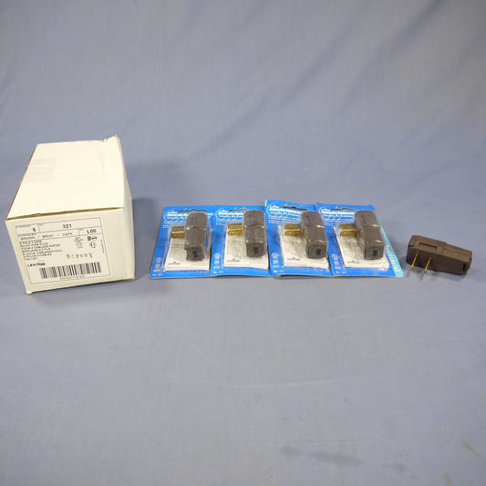 5 Leviton Brown Side Mount Easy-Wire Angle Plugs 15A 1-15P Non-Polarized 321