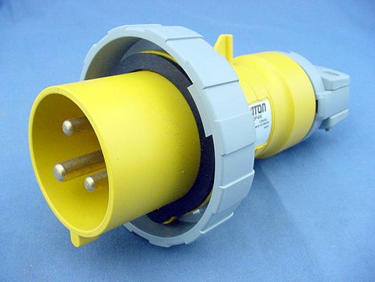 Leviton 330P4W Yellow Watertight Industrial Pin & Sleeve Plug 30A 125VAC IEC 309