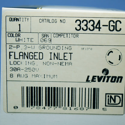 Leviton Industrial Flanged Twist Lock Inlet Plug Grounding Non-Nema 30A 3334-GC