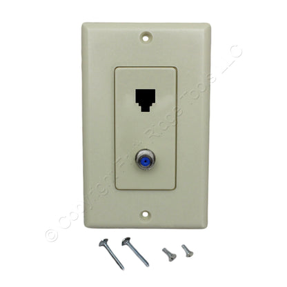 Leviton 40159-I Ivory Decora Wallplate & Connector F Coaxial & Telephone Jack