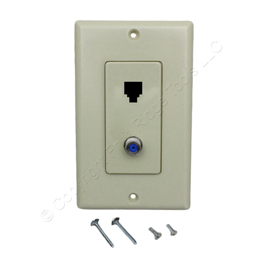 Leviton 40159-I Ivory Decora Wallplate & Connector F Coaxial & Telephone Jack