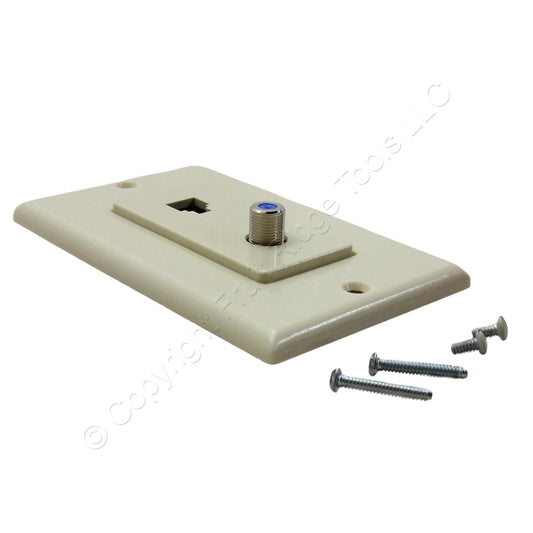 Leviton 40159-I Ivory Decora Wallplate & Connector F Coaxial & Telephone Jack