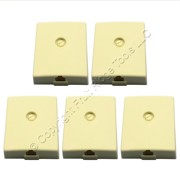 5 Leviton Ivory Telephone Surface Mount Jacks Modular Phone Type 625C 6P6C 40236