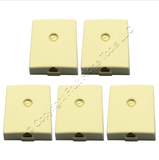 5 Leviton Ivory Telephone Surface Mount Jacks Modular Phone Type 625C 6P6C 40236