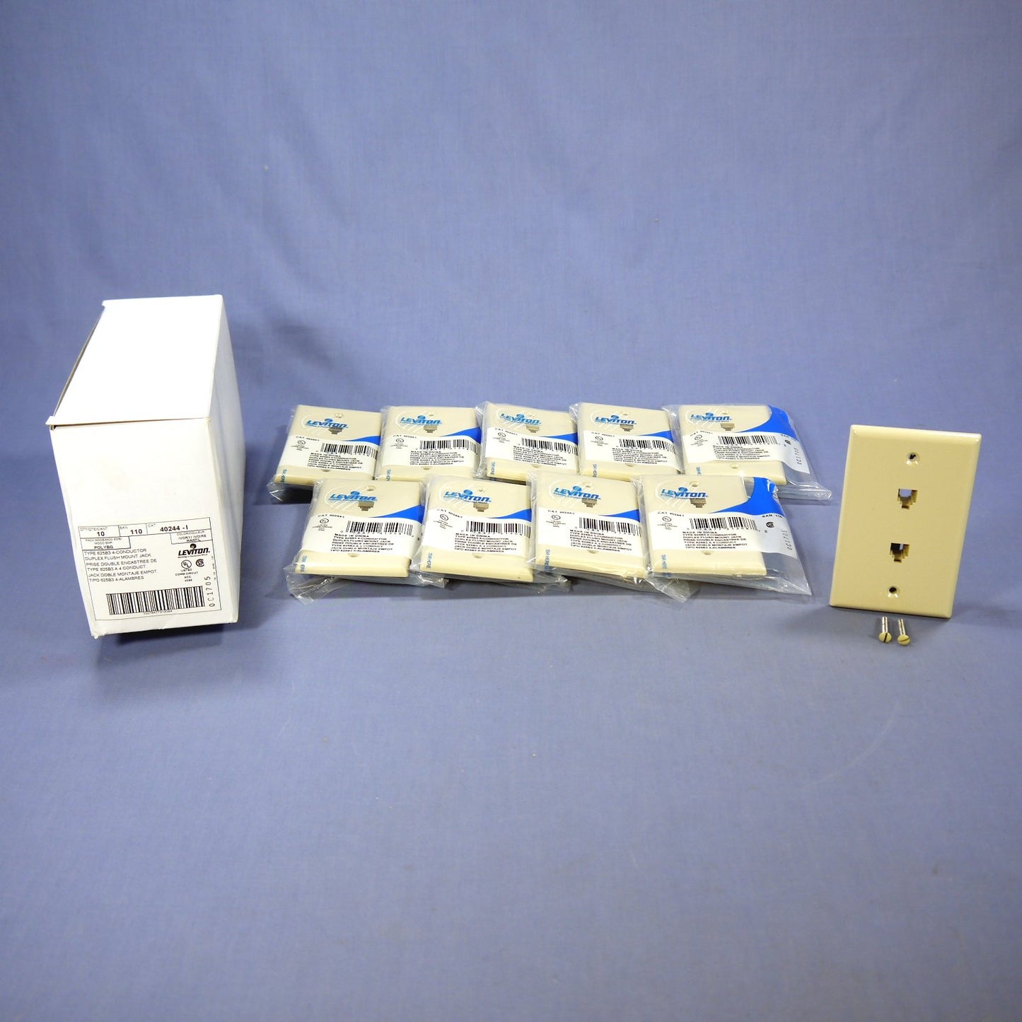 Leviton 40244-I Ivory 4-Conductor Dual Telephone Jack Wallplates 625B3 10-pack