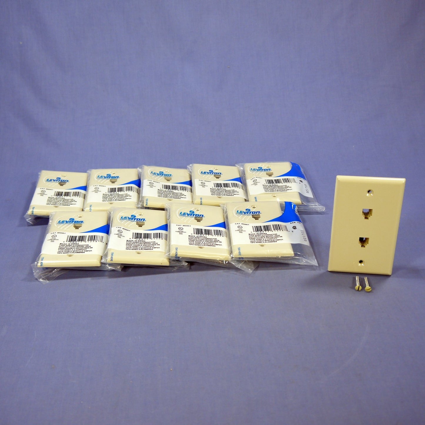 Leviton 40244-I Ivory 4-Conductor Dual Telephone Jack Wallplates 625B3 10-pack