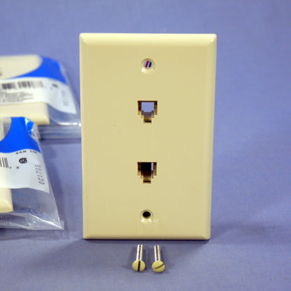 Leviton 40244-I Ivory 4-Conductor Dual Telephone Jack Wallplates 625B3 10-pack