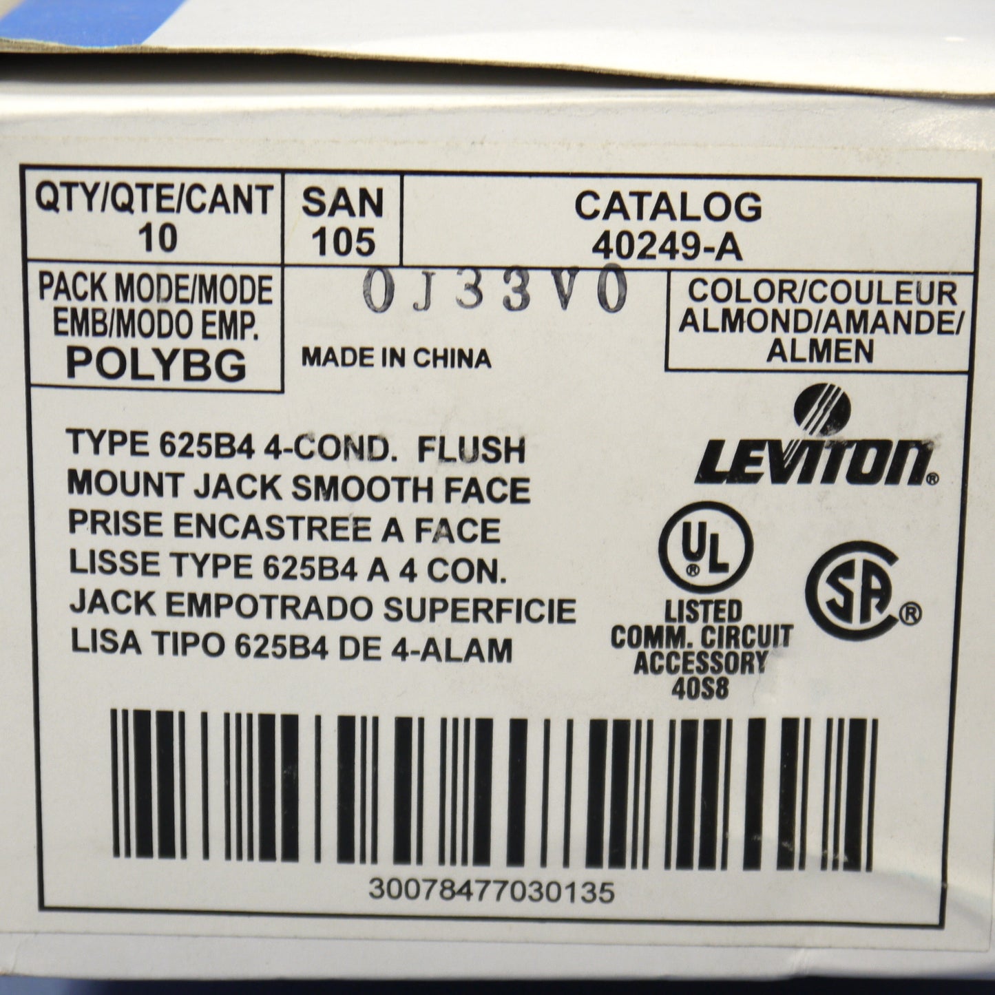 10 Leviton Almond Flush 4-Wire Telephone Jack Wallplates Type 625B4 40249-A