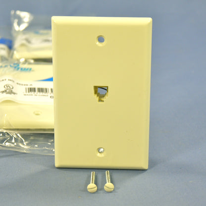 10 Leviton Almond Flush 4-Wire Telephone Jack Wallplates Type 625B4 40249-A