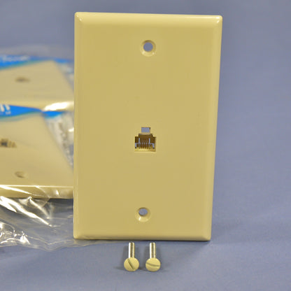 10 Leviton Ivory Flush Mount 4-Wire Telephone Jack Wallplates Type 625B4 40249-I