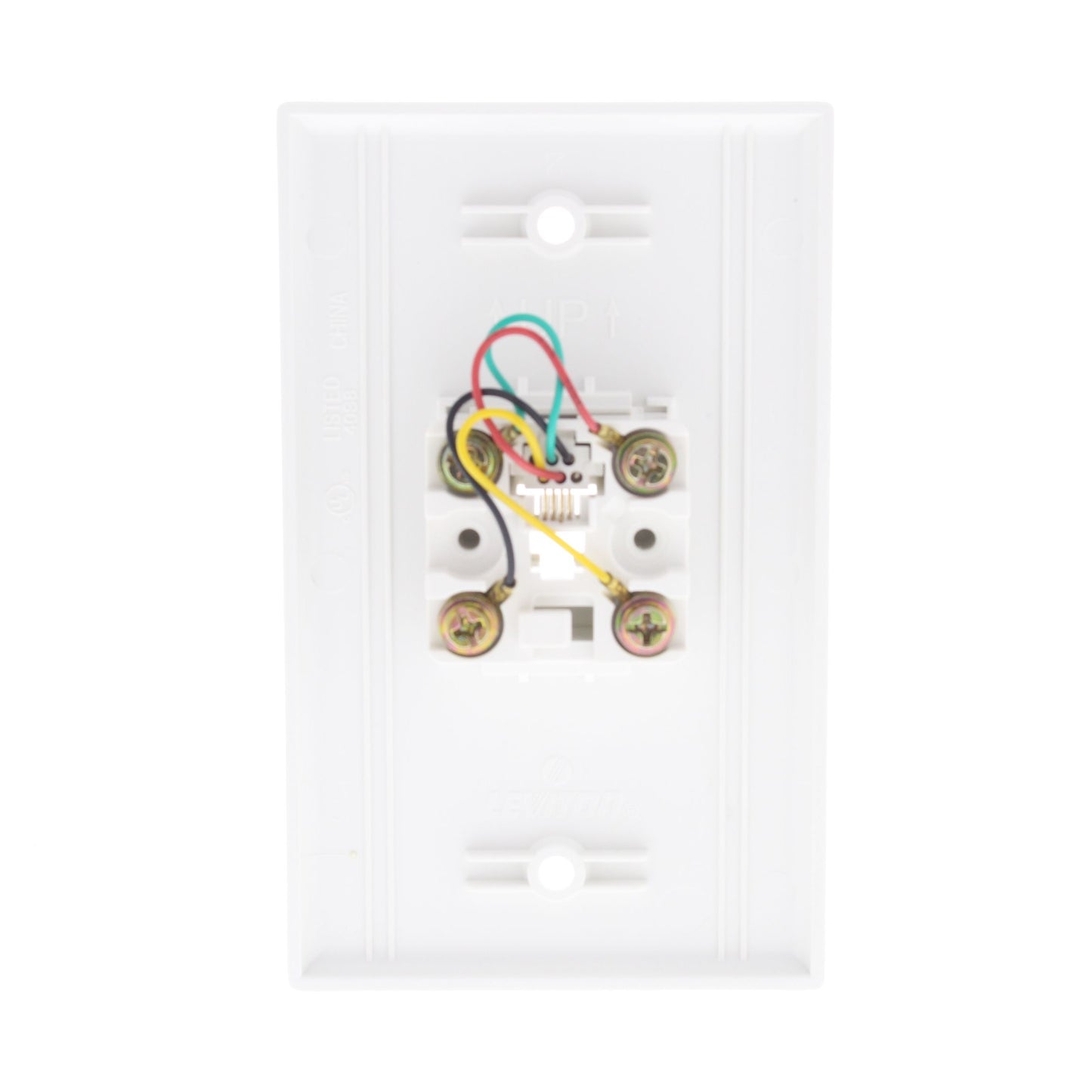 Leviton 40249-W White Flush Mount 4-Wire Telephone Jack Wallplate Type 625B4
