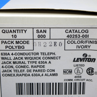 10 Leviton Ivory Quickconnect Wall Mount Telephone Outlet Jack Type 630A 40253-I