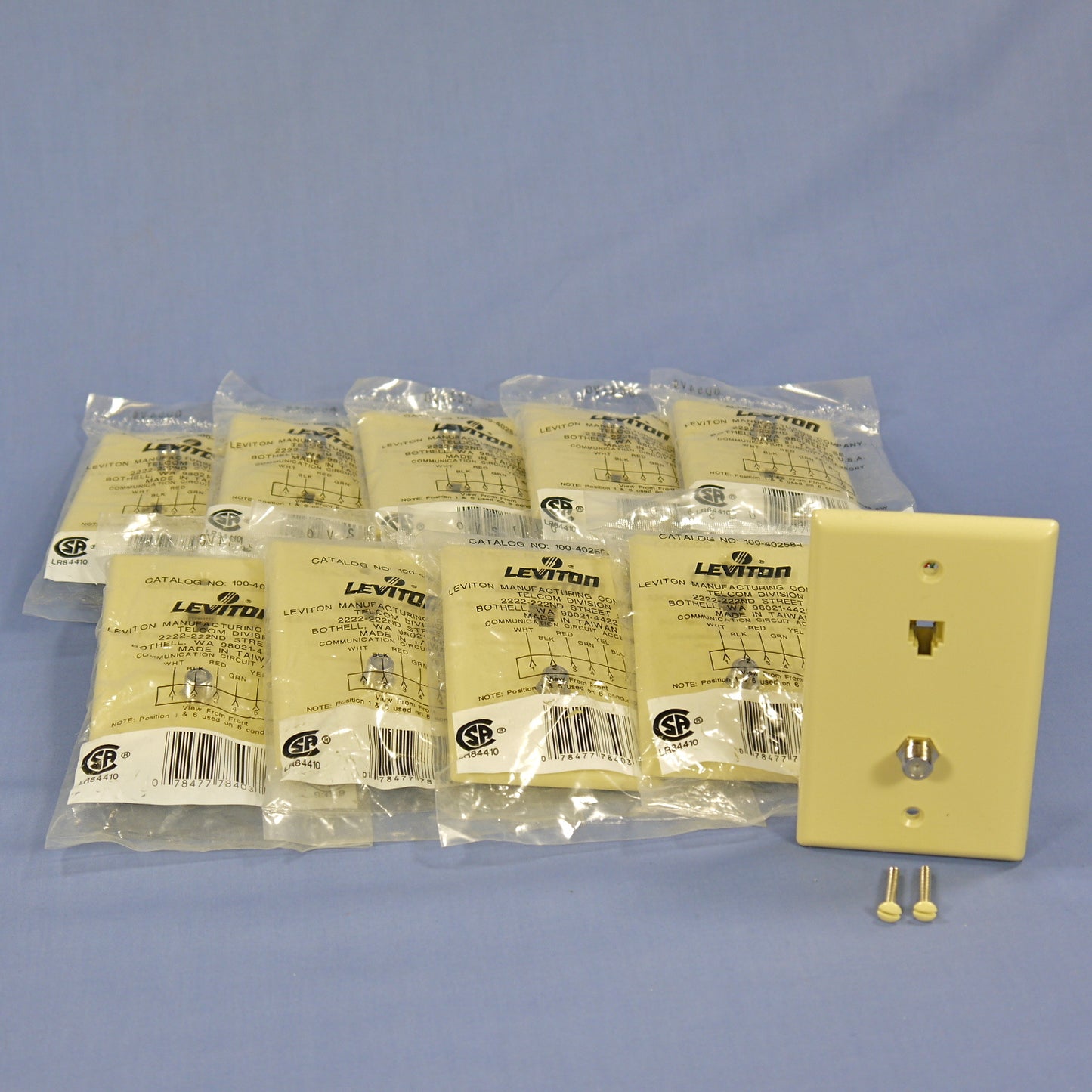 10 Leviton Ivory Phone Coax Cable CATV Video Jack Wallplates Type 625D 40258-I
