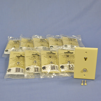 10 Leviton Ivory Phone Coax Cable CATV Video Jack Wallplates Type 625D 40258-I