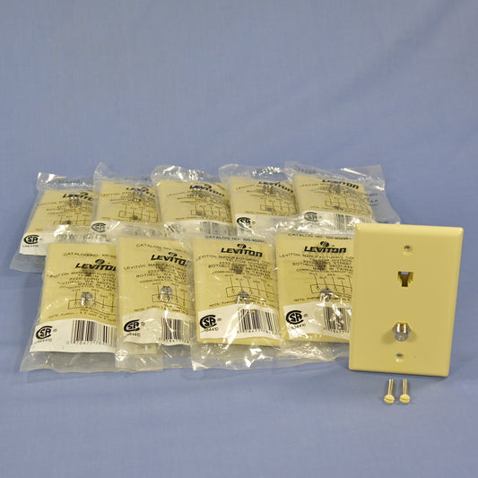 10 Leviton Ivory Phone Coax Cable CATV Video Jack Wallplates Type 625D 40258-I