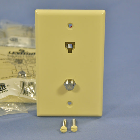 10 Leviton Ivory Phone Coax Cable CATV Video Jack Wallplates Type 625D 40258-I
