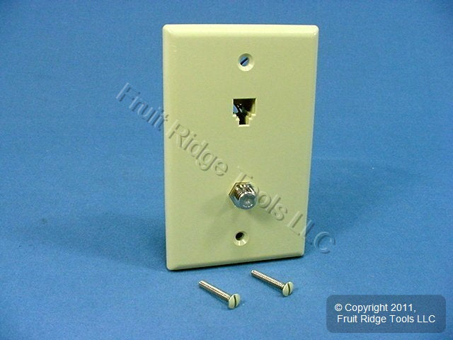 Leviton Ivory Telephone Coax Cable CATV Video Jack Wallplate Type 625D 40258-I
