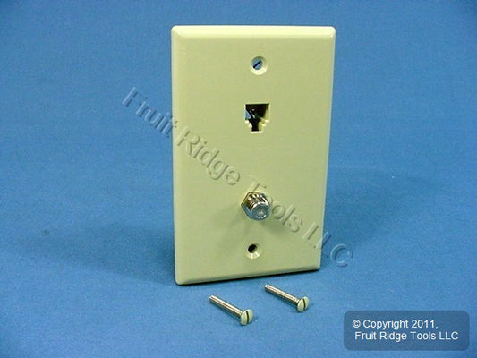Leviton Ivory Telephone Coax Cable CATV Video Jack Wallplate Type 625D 40258-I