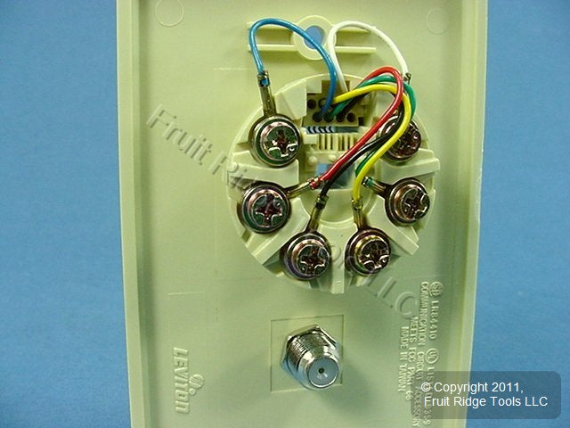 Leviton Ivory Telephone Coax Cable CATV Video Jack Wallplate Type 625D 40258-I