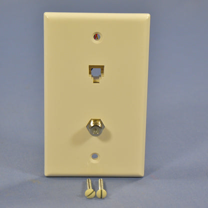 Leviton Light Almond Phone Cable CATV Video Jack Wall Plate Telephone 40258-T