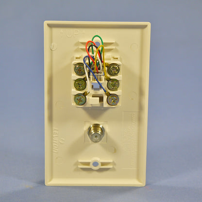 Leviton Light Almond Phone Cable CATV Video Jack Wall Plate Telephone 40258-T