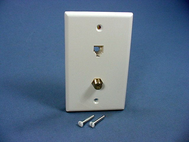 Leviton 40258-W White Telephone Coax Cable CATV Video Jack Wallplate Type 625D