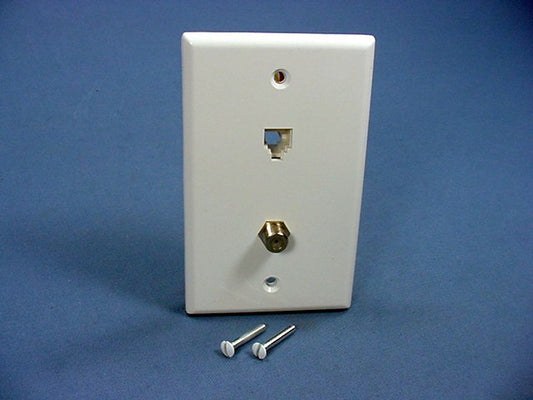 Leviton 40258-W White Telephone Coax Cable CATV Video Jack Wallplate Type 625D