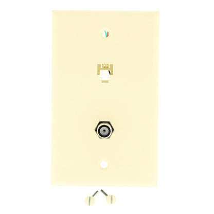 Leviton 40259-A Almond Cable CATV Video Jack Telephone Wallplate 6P4C Type 625D