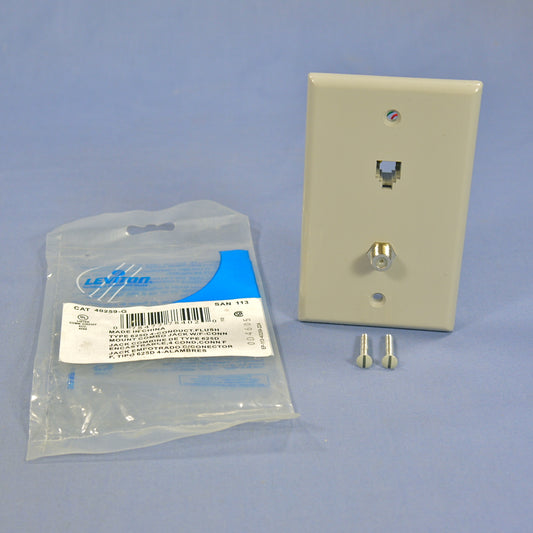 Leviton Gray Phone Cable CATV Video Jack Wall Plate Telephone 40259-GY