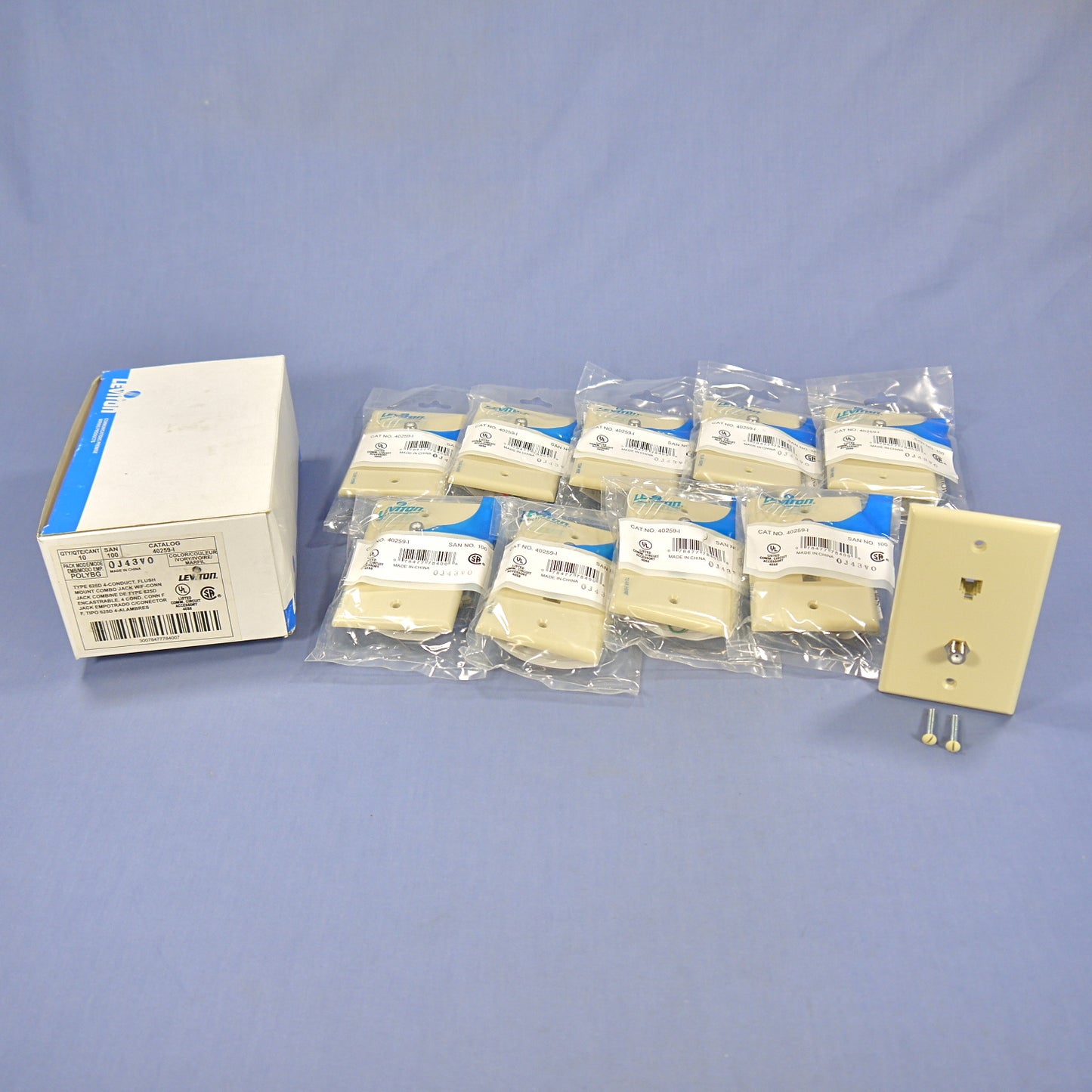 10 Leviton Ivory Cable CATV Video Jack Phone Wallplates 6P4C Type 625D 40259-I
